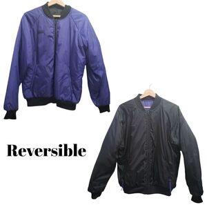 Columbia Bomber Jacket Vintage 90s Reversible Black Purple Logo Pockets Size M